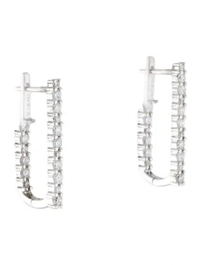 Pre-owned Earrings 14k Diamond Elongated Hoop  In Multi