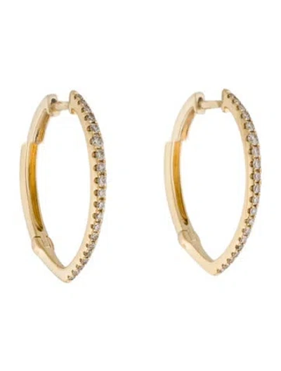 Pre-owned Earrings 14k Diamond Elongated Hoop  In Multi