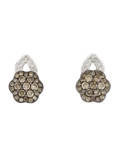 Pre-owned Earrings 14k Diamond Floral Stud  In Multi