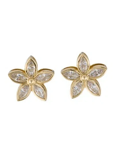 Pre-owned Earrings 14k Diamond Floral Stud  In Multi