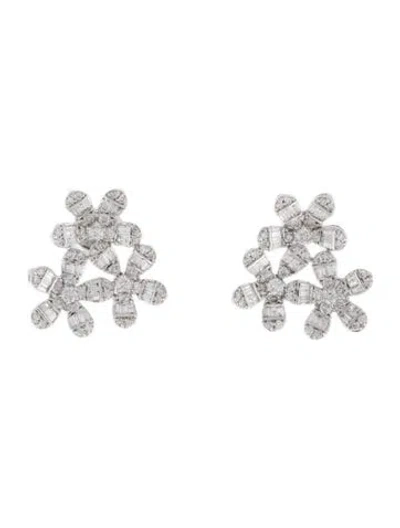 Pre-owned Earrings 14k Diamond Floral Stud  In Multi