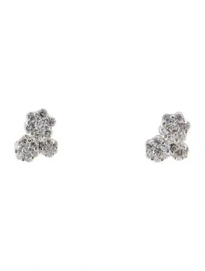 Pre-owned Earrings 14k Diamond Flower Cluster Stud  In Multi