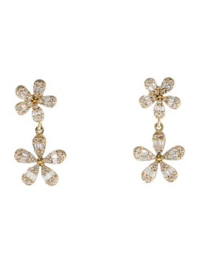 Pre-owned Earrings 14k Diamond Flower Drop  In Multi