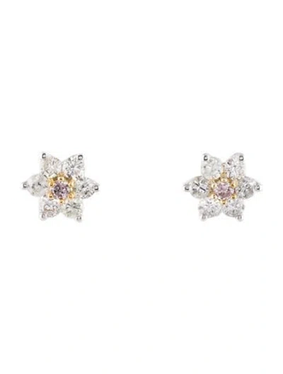 Pre-owned Earrings 14k Diamond Flower Stud  In Multi