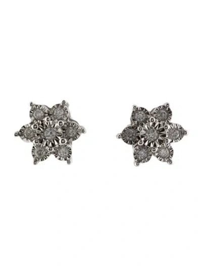 Pre-owned Earrings 14k Diamond Flower Stud  In Multi