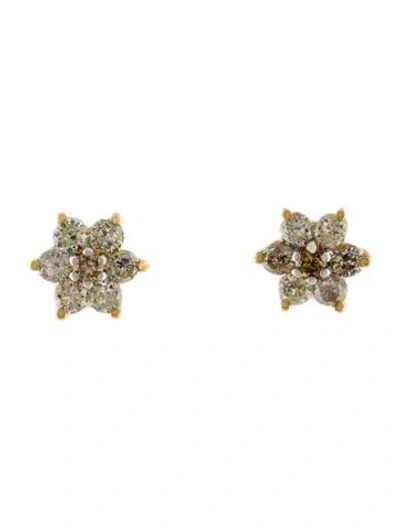 Pre-owned Earrings 14k Diamond Flower Stud  In Multi