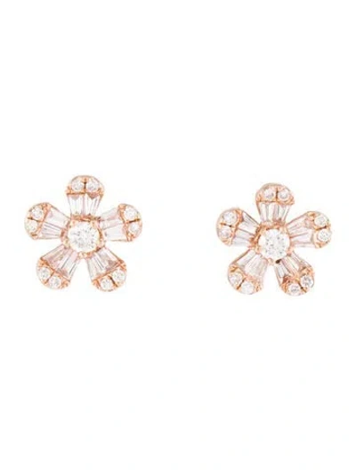 Pre-owned Earrings 14k Diamond Flower Stud  In Multi