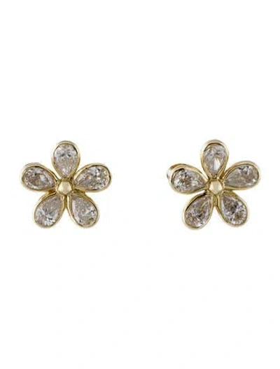 Pre-owned Earrings 14k Diamond Flower Stud  In Multi