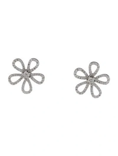 Pre-owned Earrings 14k Diamond Flower Stud  In Multi