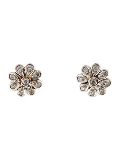 Pre-owned Earrings 14k Diamond Flower Stud  In Multi