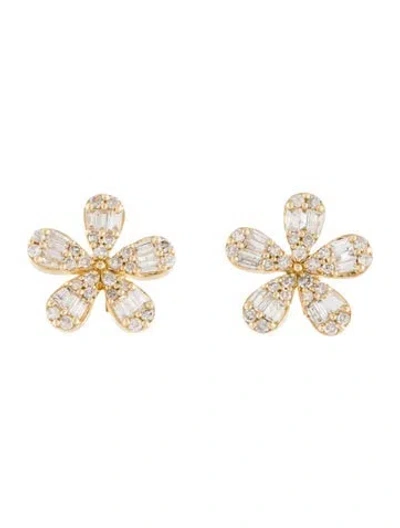 Pre-owned Earrings 14k Diamond Flower Stud  In Multi
