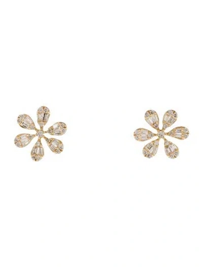 Pre-owned Earrings 14k Diamond Flower Stud  In Multi