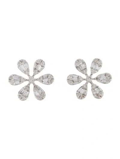 Pre-owned Earrings 14k Diamond Flower Stud  In Multi