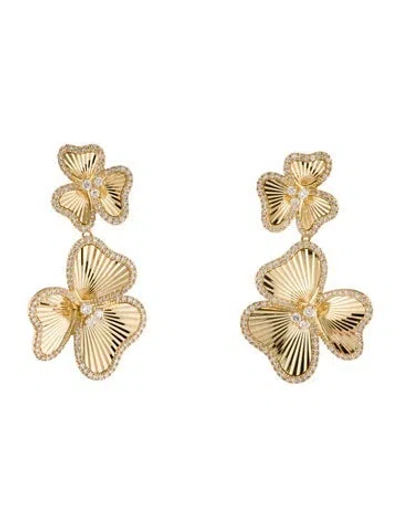 Pre-owned Earrings 14k Diamond Fluted Flower Drop  In Multi