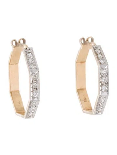 Pre-owned Earrings 14k Diamond Geometric Hoop  In Multi