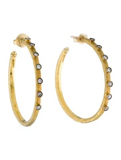 Pre-owned Earrings 14k Diamond Hammered Hoop  In Multi