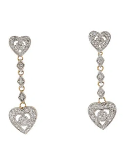 Pre-owned Earrings 14k Diamond Heart Drop  In Multi