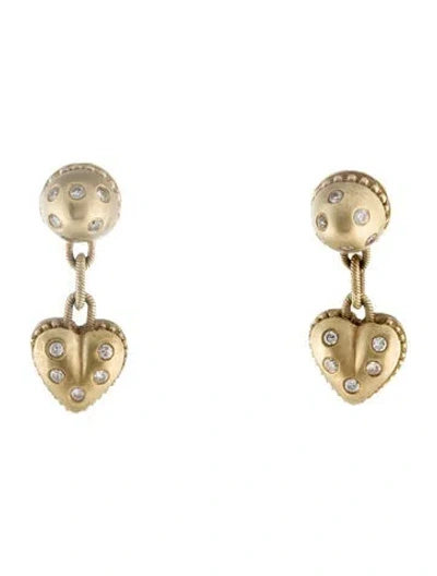 Pre-owned Earrings 14k Diamond Heart Drop  In Multi