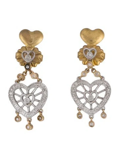 Pre-owned Earrings 14k Diamond Heart Drop  In Multi