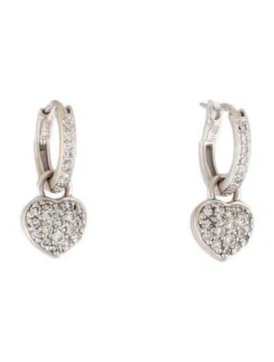Pre-owned Earrings 14k Diamond Heart Hoop Drop  In Multi