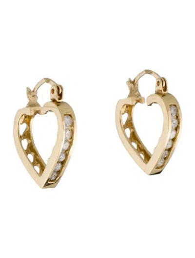 Pre-owned Earrings 14k Diamond Heart Hoop  In Multi