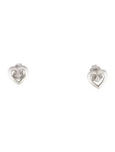 Pre-owned Earrings 14k Diamond Heart Stud  In Multi