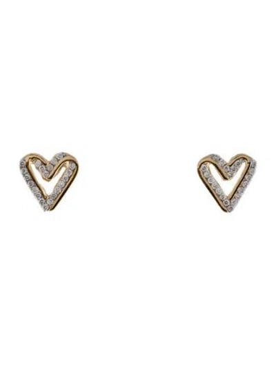 Pre-owned Earrings 14k Diamond Heart Stud  In Multi