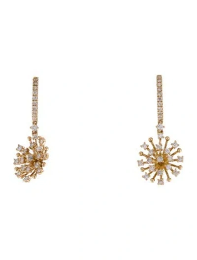 Pre-owned Earrings 14k Diamond Hoop Drop  In Multi