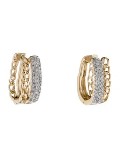 Pre-owned Earrings 14k Diamond Hoop  In Multi