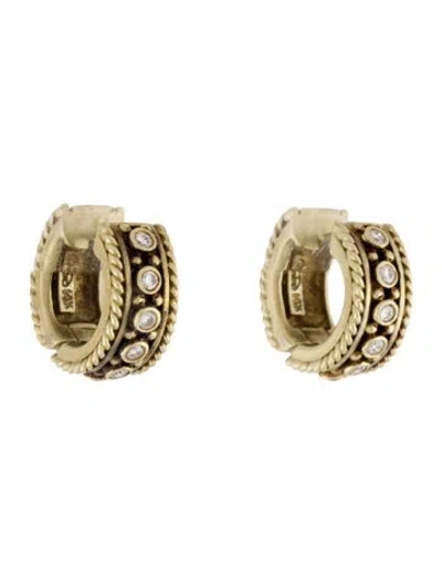 Pre-owned Earrings 14k Diamond Hoop  In Multi