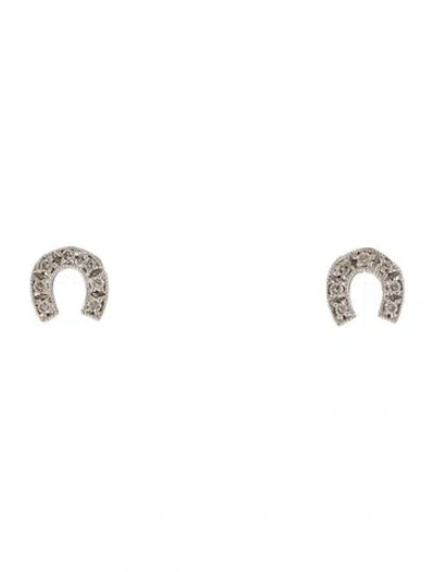 Pre-owned Earrings 14k Diamond Horseshoe Stud  In Multi