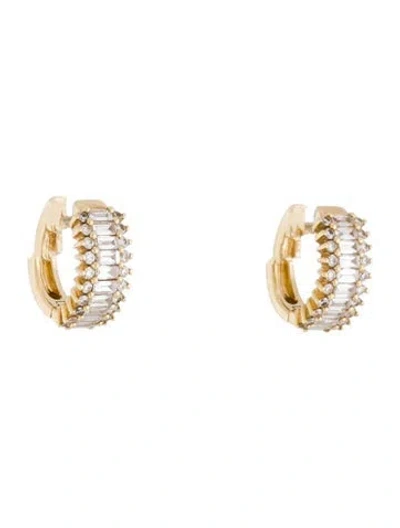 Pre-owned Earrings 14k Diamond Huggie Hoop  In Multi