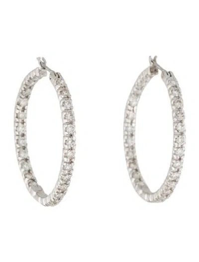 Pre-owned Earrings 14k Diamond In-out Hoop In Multi