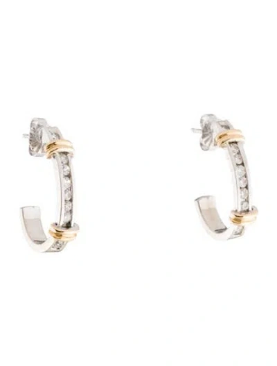 Pre-owned Earrings 14k Diamond J Hoop  In Multi