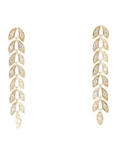 Pre-owned Earrings 14k Diamond Leaf Drop  In Multi
