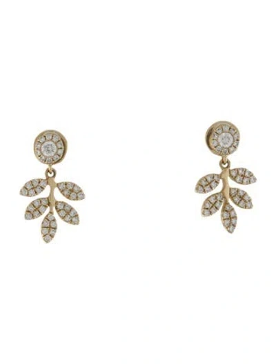 Pre-owned Earrings 14k Diamond Leaf Drop  In Multi