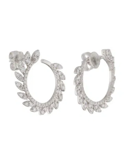 Pre-owned Earrings 14k Diamond Leaf Hoop  In Multi
