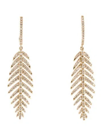 Pre-owned Earrings 14k Diamond Leaf Huggie Drop  In Multi