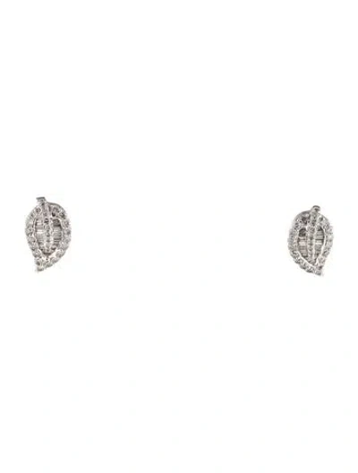 Pre-owned Earrings 14k Diamond Leaf Stud  In Multi
