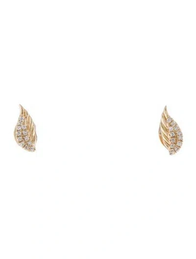 Pre-owned Earrings 14k Diamond Leaf Stud  In Multi