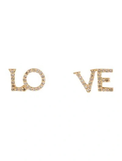 Pre-owned Earrings 14k Diamond 'love' Stud  In Multi