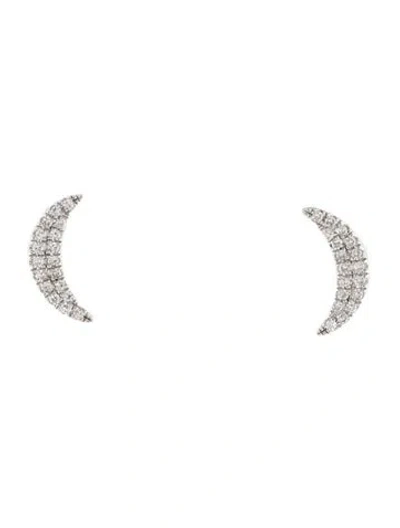 Pre-owned Earrings 14k Diamond Moon Stud  In Multi