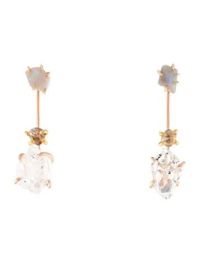 Pre-owned Earrings 14k Diamond, Opal & Quartz Convertible Drop  In Multi