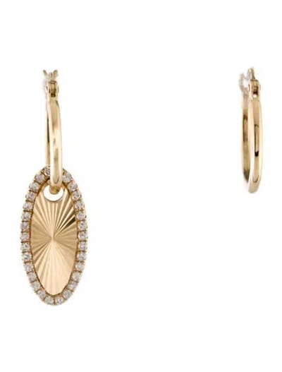 Pre-owned Earrings 14k Diamond Oval Disc Drop  In Multi