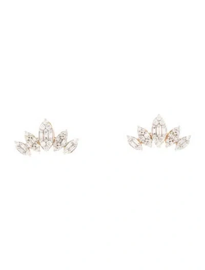 Pre-owned Earrings 14k Diamond Pavé Fan Stud  In Multi