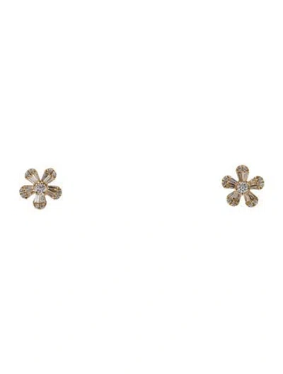 Pre-owned Earrings 14k Diamond Pavé Flower Stud  In Multi