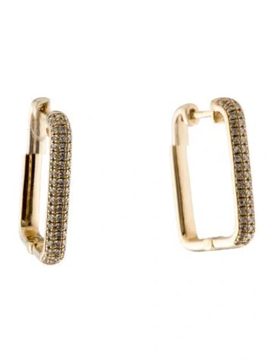 Pre-owned Earrings 14k Diamond Rectangle Hoop  In Multi
