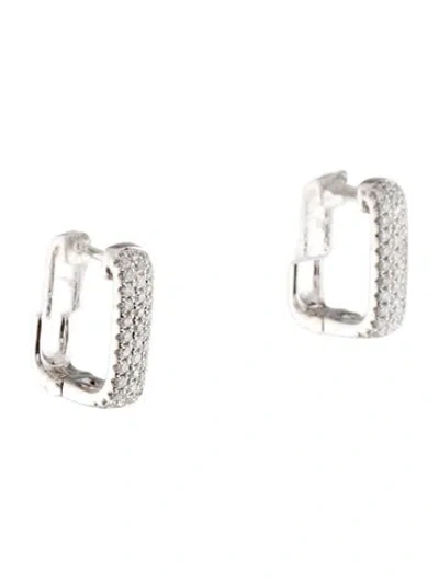 Pre-owned Earrings 14k Diamond Rectangular Hoop  In Multi