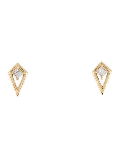 Pre-owned Earrings 14k Diamond Shield Stud  In Multi