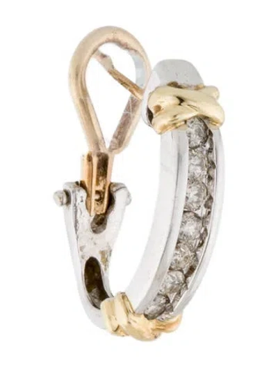 Pre-owned Earrings 14k Diamond Single 'x' Hoop Earring In Multi